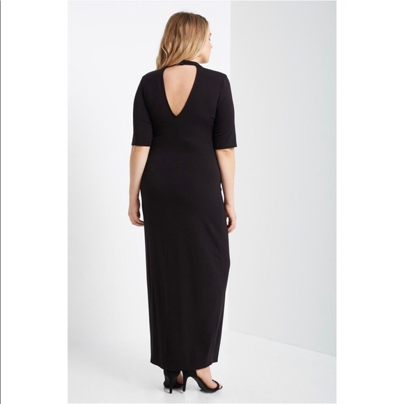Black Choker V-neck Side Slit Maxi Dress - Picture 3 of 5